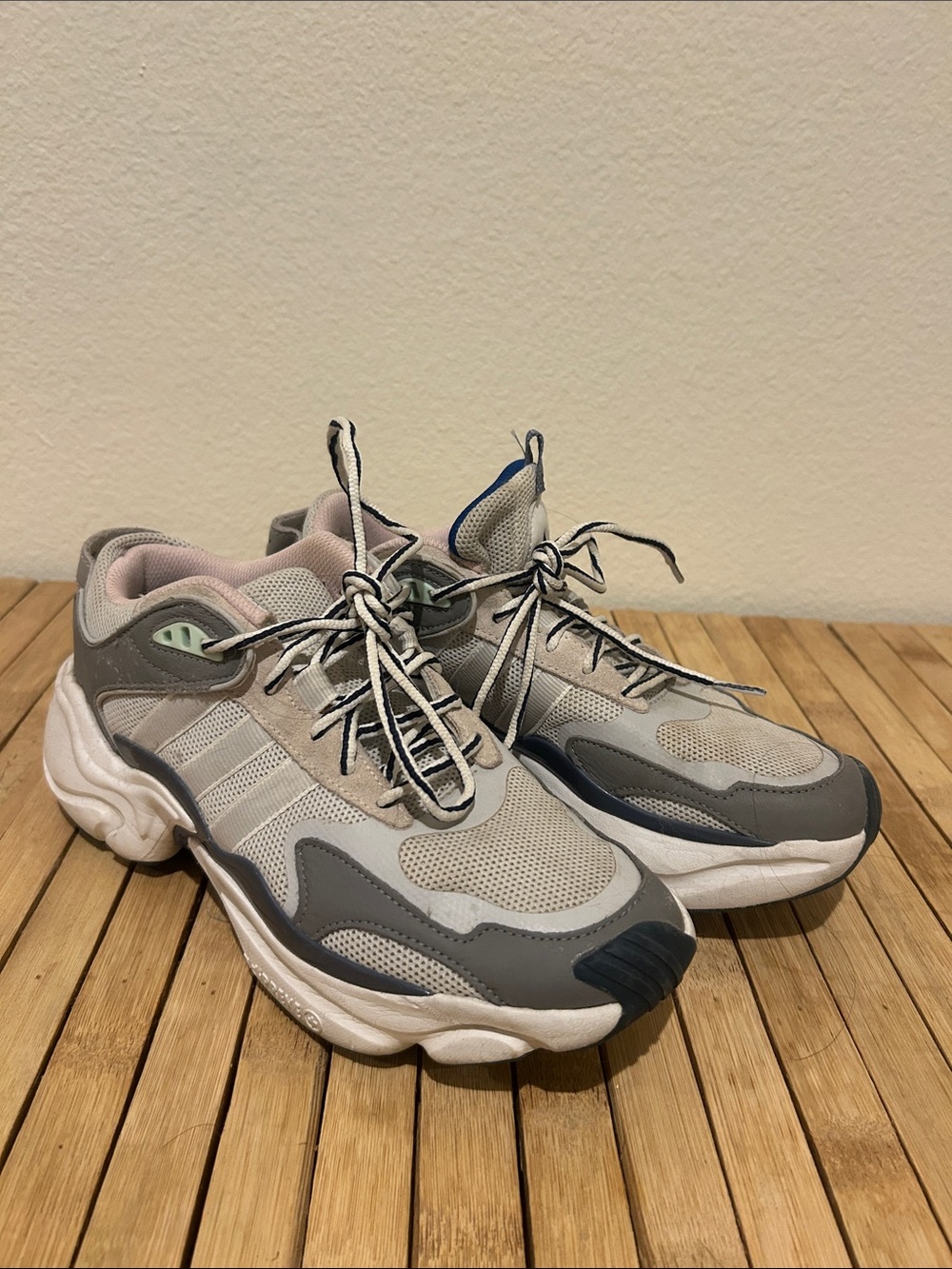 adidas Women’s Gray, White and Light Pink Mesh Sneakers